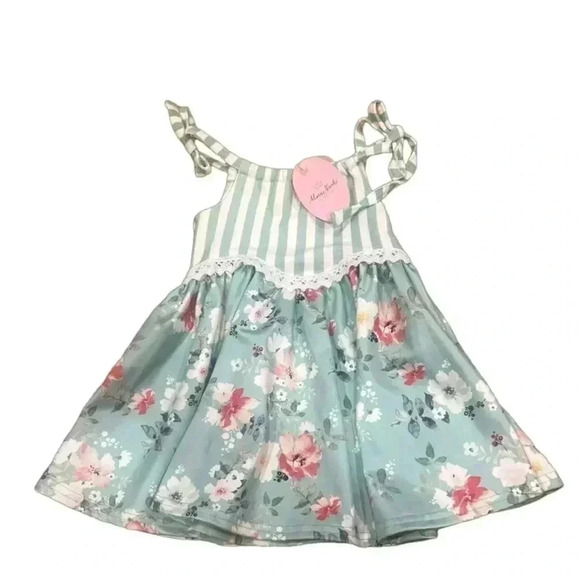 Marie Nicole Boutique Sundress Stripes Floral Pink and Blue 12-18 Months NWT - Picture 2 of 2